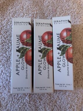 3 New Seraphine Botanicals Apple + Baume Glow Lip Mask - White & Red Packaging